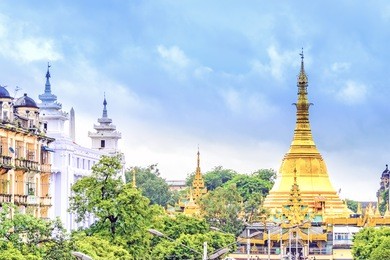 sule pagoda in yangon, myanmar on august 2011.