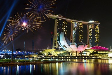 beautiful fireworks in marina bay in singapore