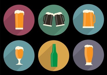  vector set of flat beer icons with long shadow