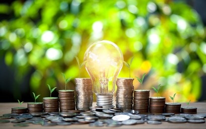 plant growing on coins and money with light for saving concept investment mortgage fund finance and interest,education,child,future on bokeh background.