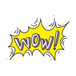 wow word in speech bubble. isolated comic cartoon speech bubble icon with text. vector awe or surprise expression with explosion effect design