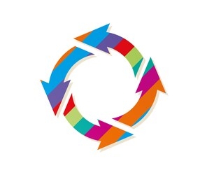 circle arrows with color stripes on white background