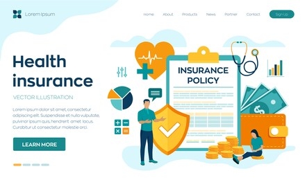 health insurance concept. healthcare, finance and medical service. insurance policy. protection health. care medical. colourful flat style vector illustration with characters and icons.
