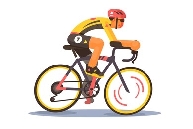 sport athlete cyclist vector illustration. man in sportswear and helmet riding bike flat style design. extreme sport concept. isolated on white background