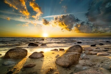 sunset by the sea. nature and nature landscape at sunset.