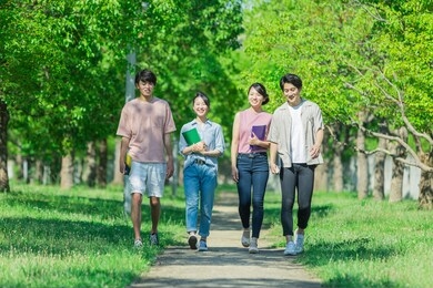 youth group walking while talking