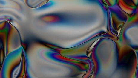 closeup of abstract chromatic fluid waves background. liquid holographic colorful texture background. highly-textured. high quality details.
