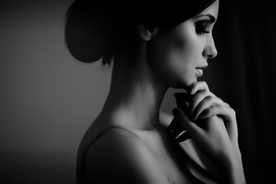 close up on beautiful woman profile.