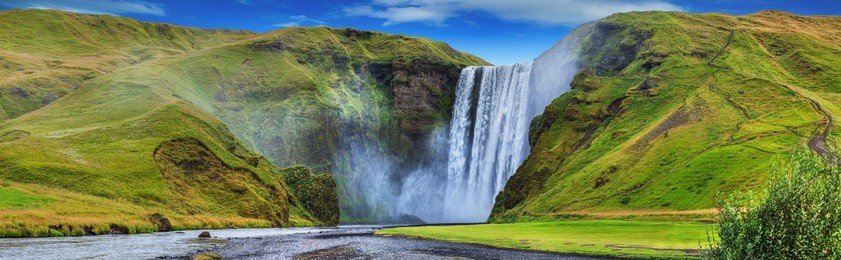 general view of the seljalandsfoss falls, iceland. panorama