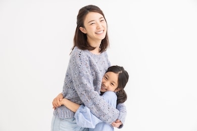 young asian mother and daughter