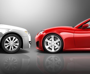 two 3d cars in frontal crash