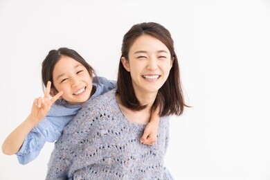 young asian mother and daughter