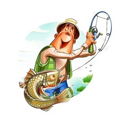 fisherman and fish. eps10 vector illustration. isolated on white background