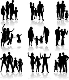 family silhouettes in different situations