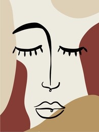 cubism face. contemporary collage of continuous line face with abstract colorful shapes. creative design for wall art, poster, labels, t-shirt prints, phone cases and stationery