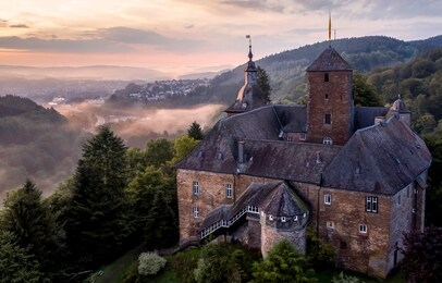 haunted hill house in evening. mountain haunted hill house. haunted hill house of horror.