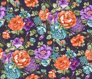 seamless beautiful watercolor botanical rose flower bouquet with abstract colorful digital pattern on grey background summer pattern 