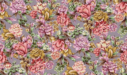 seamless beautiful watercolor botanical flower with leaf garden colorful flowers summer abstract  pattern on background 