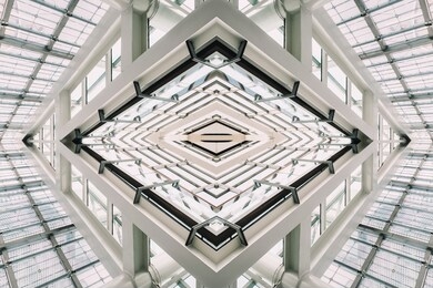 architecture detail modern geometric glass steel facade building futuristic background