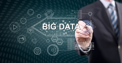 man touching a big data concept on a touch screen with a stylus pen