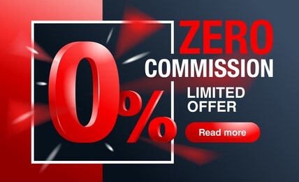 0 percents banner - zero commission special offer template with 3d red zero digit and on modern background - vector promo limited offers flyer