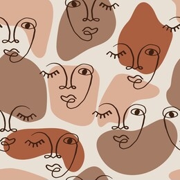 abstract line art face seamless pattern background. minimal hand drawn illustration and shapes in neutral earthy color tones.