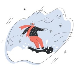 snowboarding. flat vector illustration of snowboarder in trendy flat style