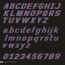 3d alphabet and numbers font style. vector illustration.