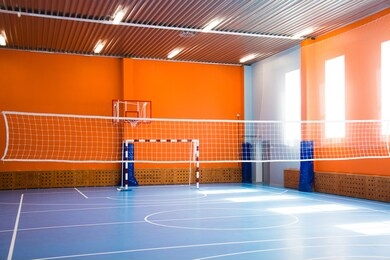 school gym indoor. playground for basketball, volleyball and sports