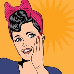 cute retro woman in comics style, vector illustration