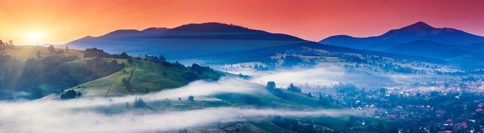 fantastic morning mountain landscape. overcast colorful sky. carpathian, ukraine, europe. beauty world.