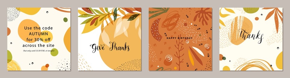 trendy abstract square art templates with floral and geometric elements. suitable for social media posts, mobile apps, banners design and web/internet ads. vector fashion backgrounds. 