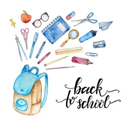 illustration school backpack school items and stationery with back to school lettering