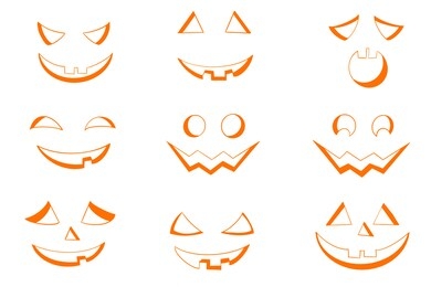 pumpkin devil mask for halloween. orange pumpkin smile. scary smile. evil eyes. isolated white background.