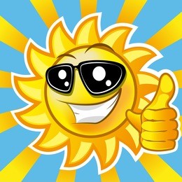 smiling sun showing thumb up. illustration clip art gradient mash
