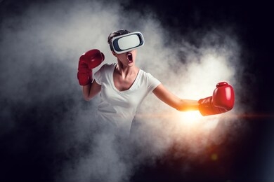 young woman boxing. . mixed media