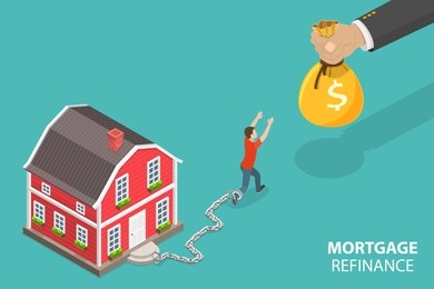 3d isometric flat vector conceptual illustration of mortgage refinance, home loan restructuring.