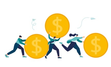 vector illustration, investment management, profit promotion, coins in motion, career growth to success, flat color icons, business
