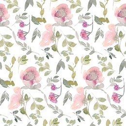watercolor blush florals seamless pattern on white background