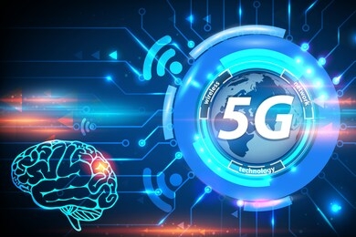 5g health hazard risk of brain tumors concept background. 5g cellular mobile networks is high-speed internet for new generation phones. 5g global innovation vector illustration