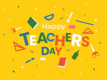 happy teacher's day typography. doodle  art with yellow background.  