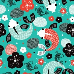 seamless koi carp sushi fish asian illustration background pattern in vector 