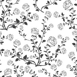 seamless vector vintage pattern with bouquet of black garden roses. monochrome.