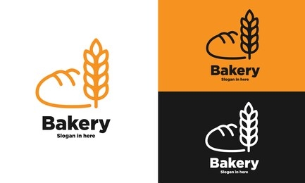 bakery products premium quality label. vector icon of brown rye bread bun bagel, wheat ears, with text. bakery shop bread logo design