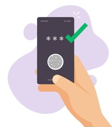 touch fingerprint id secure identification check on mobile phone in person hand vector, thumbprint authorization password access, digital biometric sensor on smartphone, finger print authentication