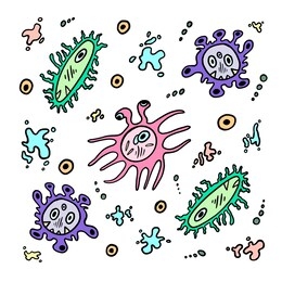 
cartoon bright illustration of viruses. it can be used in print or textile products as well as in digital 
industries.