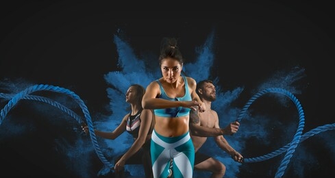 sport collage. running, fitness. sports banner. horizontal copy space background