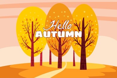 hello autumn landscape. fall trees with yellow orange leaves, autumn nature park. vector isolated illustration