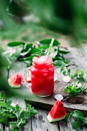 cold cocktail with watermelon and mint