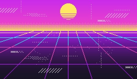 vaporwave background for disco, virtual trendy, glow vintage retrowave 90s, futuristic neon space.  illustration